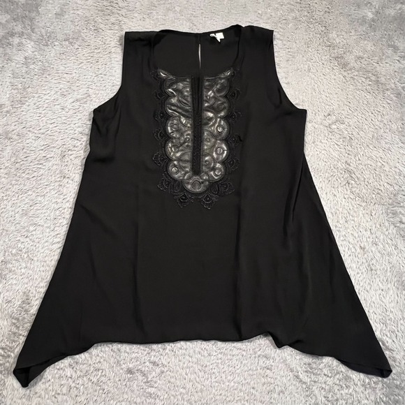 Cato Est 1946 Sleeveless Tunic‎ Blouse Women's L Black Shark Bite Hem - Picture 1 of 9